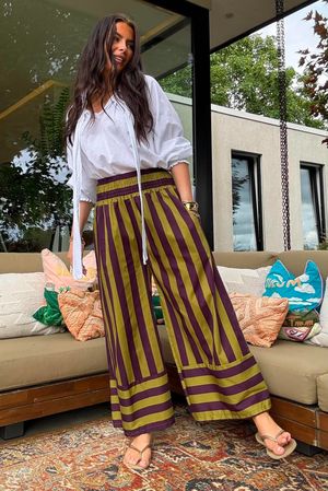 Bloc Stripe Wide Leg Pant Aubergine & Olive